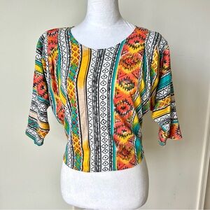 Vintage T.D. SPORT Multicolor Tribal/Southwestern Print 80s Streetwear Top—SZ S